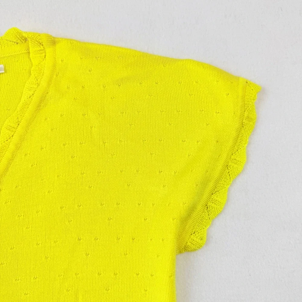 NUMPH Women's Kyoto Pullover Top Aurora Yellow Pointelle Short Sleeve Size M NWT
